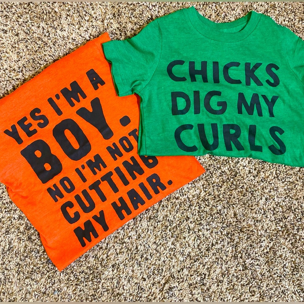 Chicks Dig My Curls/ Yes I’m a Boy No I’m not Cutting My Hair-Size 3 Rabbit Skin